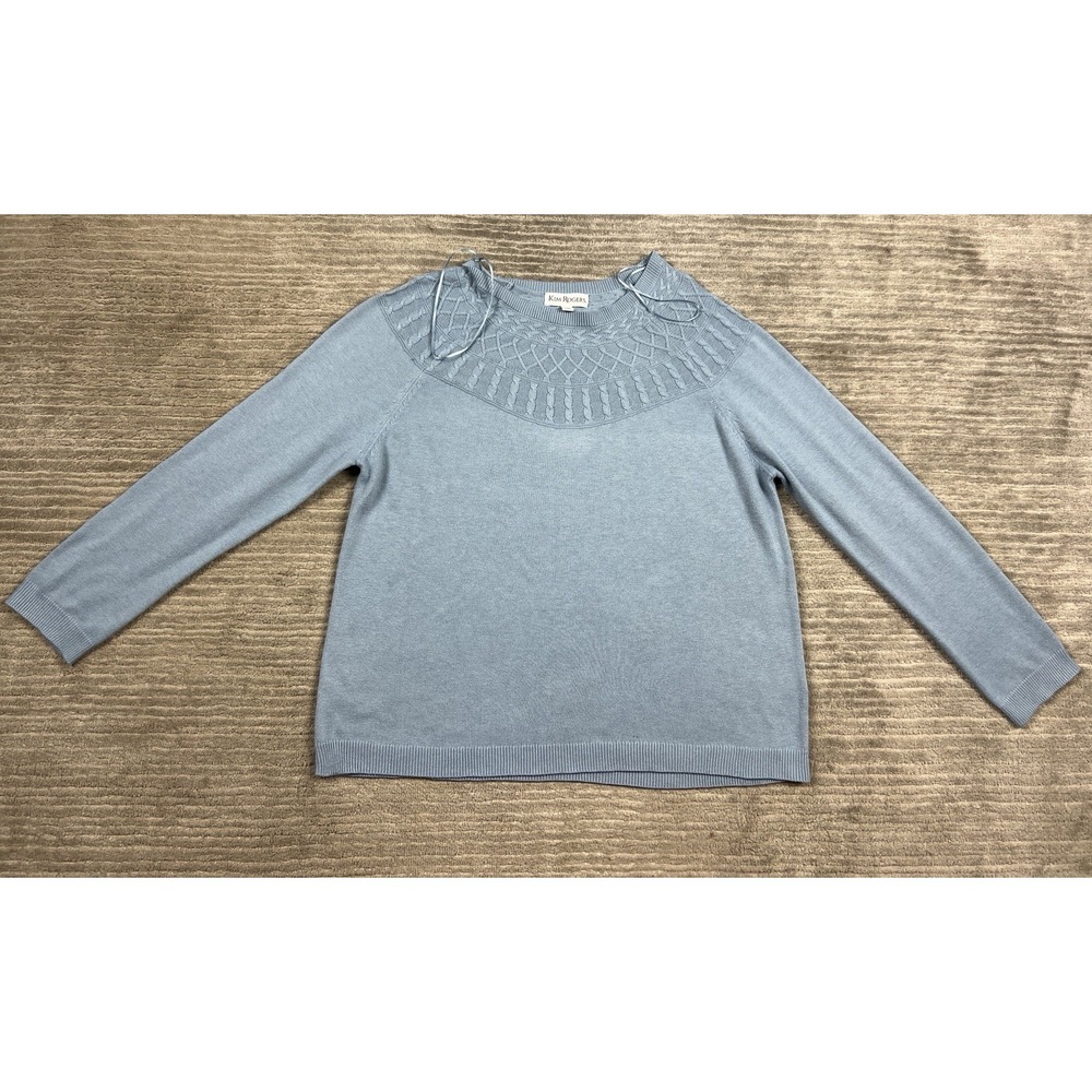 Kim Rogers Sweater Womens XL Blue Cable Knit Yoke Pullover Longsleeve Casual